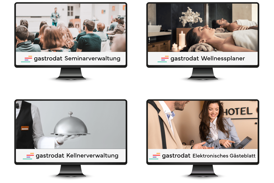 Für spezielle Bedürfnisse hat gastrodat zahlreiche Zusatzmodule entwickelt, etwa die Seminarverwaltung, den Ressourcenplaner, die Kellnerverwaltung oder das Elektronische Gästeblatt (EGB).