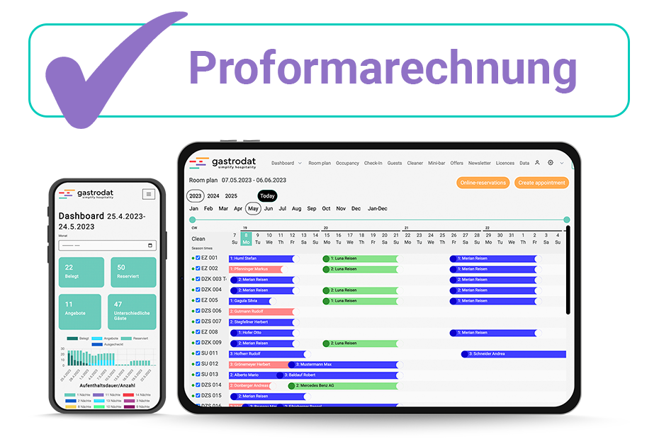 Mit gastrodat 2go können Sie Ihren Gästen die Proformarechung vorab auf dem Tablet zeigen, bevor Sie den bestätigten Beleg ausdrucken. Das spart Papier und Zeit.